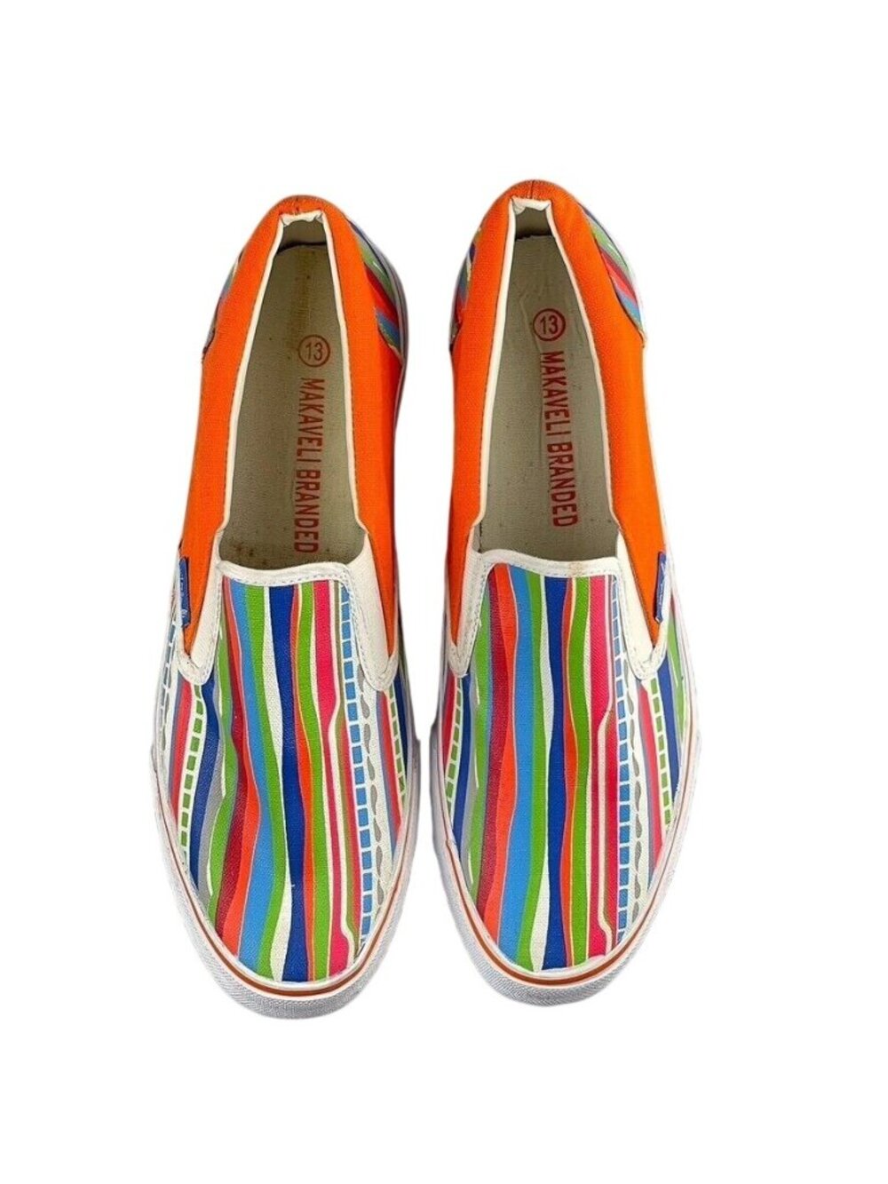Vintage Makaveli Branded Mens Orange Multicolor Striped Slip-On Sneakers Size 13 - Picture 13 of 13